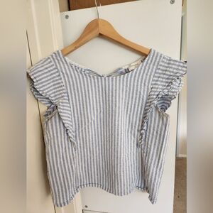 Everly‎ Women's Striped Ruffle Trim Shirt Top Blue White Small